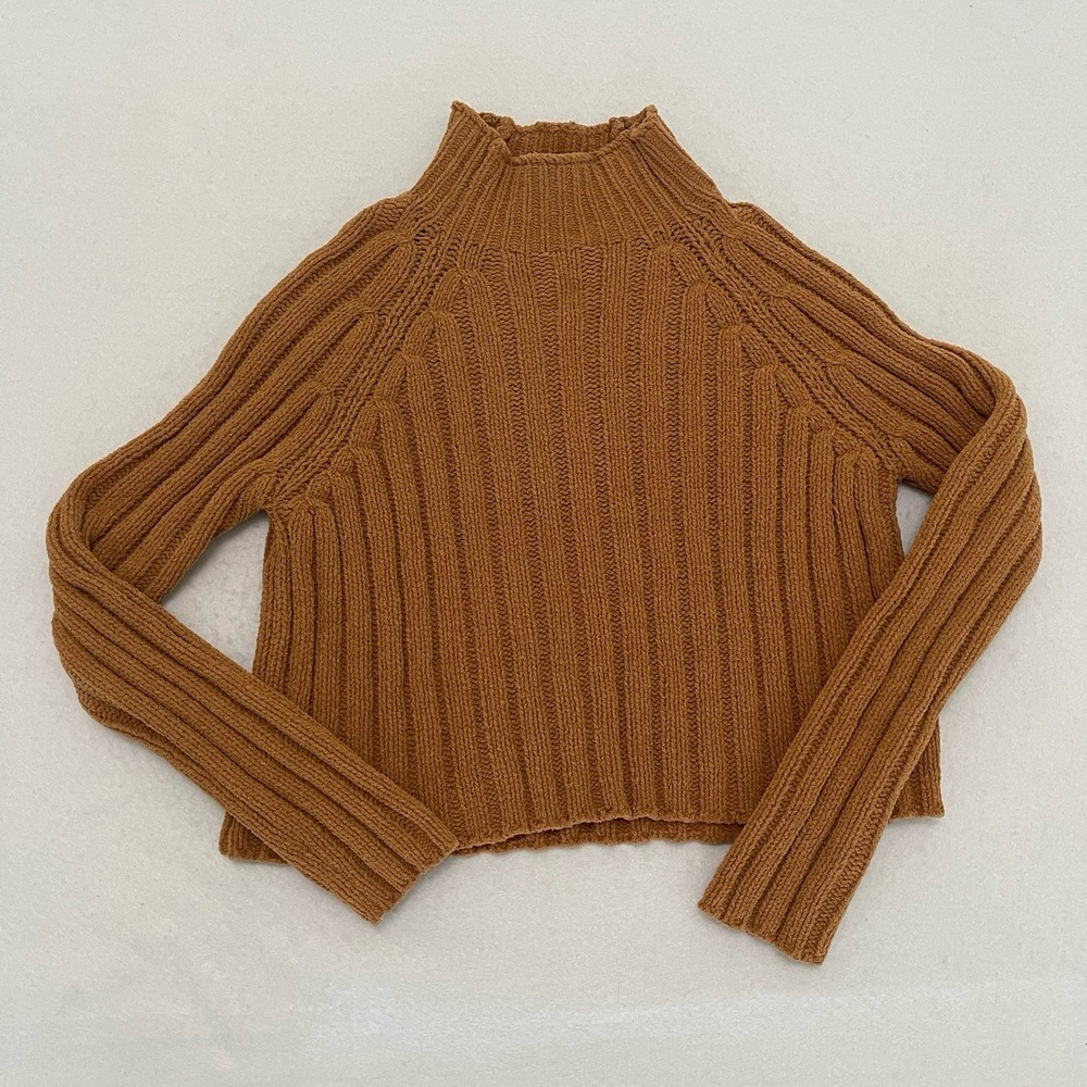 American Eagle Women's Small Brown Chenille Ribbed Mock Neck Cropped Sweater